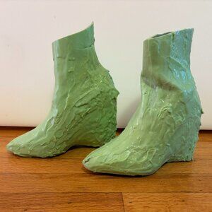 Custom Made Green Slime Latex Ankle Wedge Boots Size IT 41